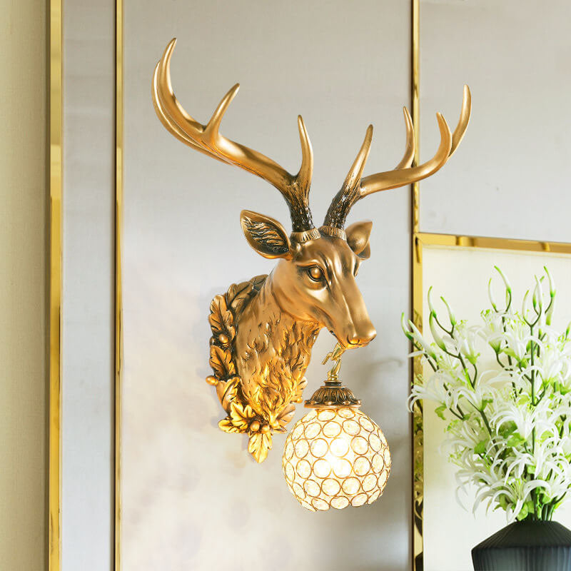 Applique murale européenne rétro à tête de cerf en résine à 1 lumière 