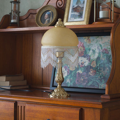 Vintage Bohemian Glass Dome Tassel 1-Light Table Lamp