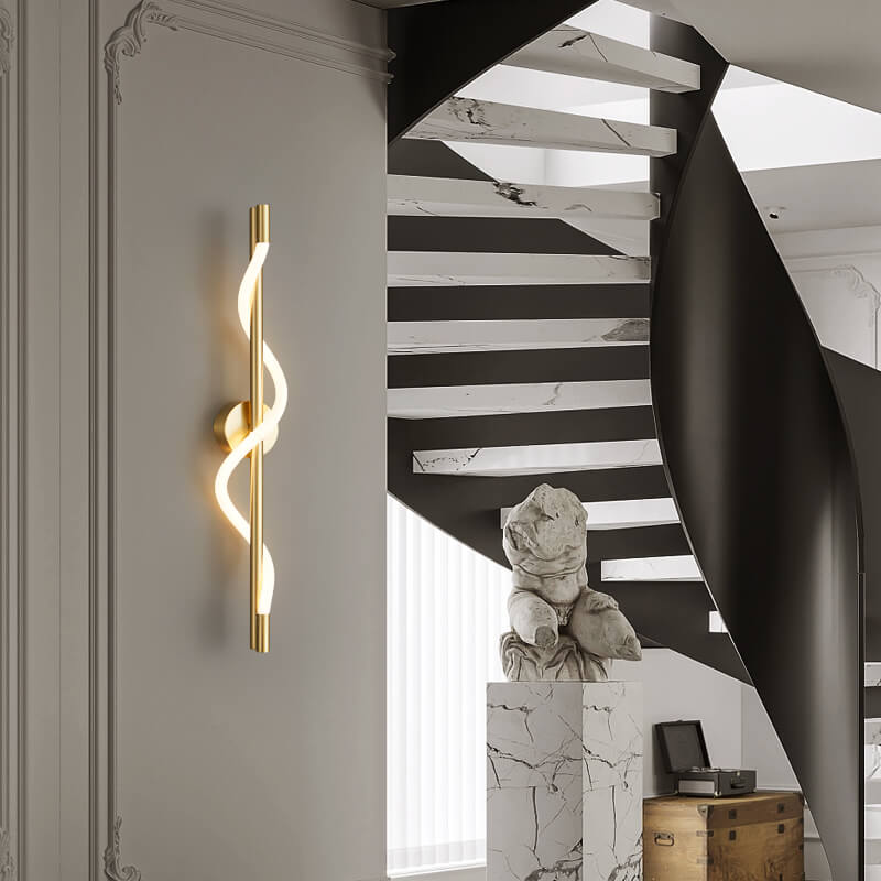 Modern Minimalist Copper-Plated Iron Twist Curve Long Bar Copper LED Wall Sconce Lamp For Living Room
