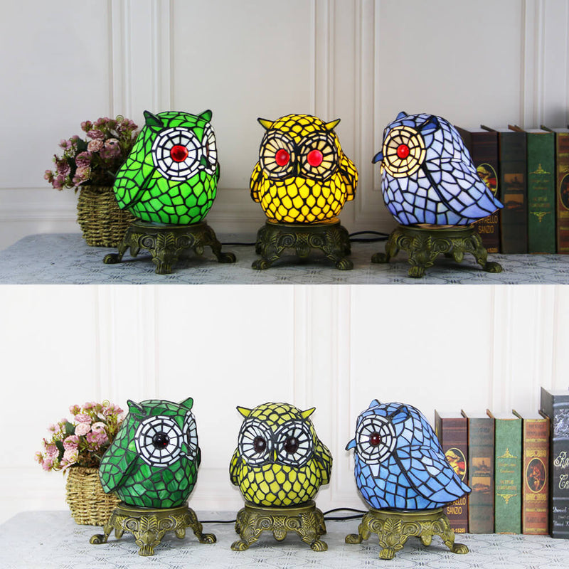 Lámpara de Mesa de Vidrio Tiffany Creative Owl Stained Glass de 1 Luz 