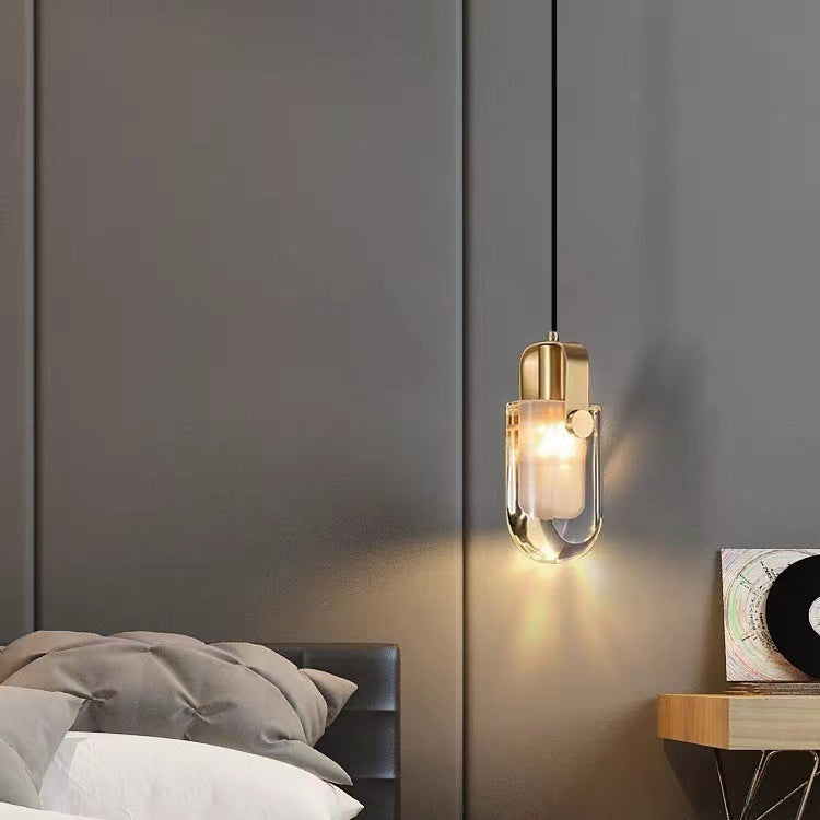 Moderne unbedeutende halbrunde LED-Pendelleuchte aus Kupferkristall für Schlafzimmer 