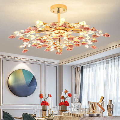 Modern Luxury Rose Iron Ceramic Crystal 6/7/8 Light Chandelier