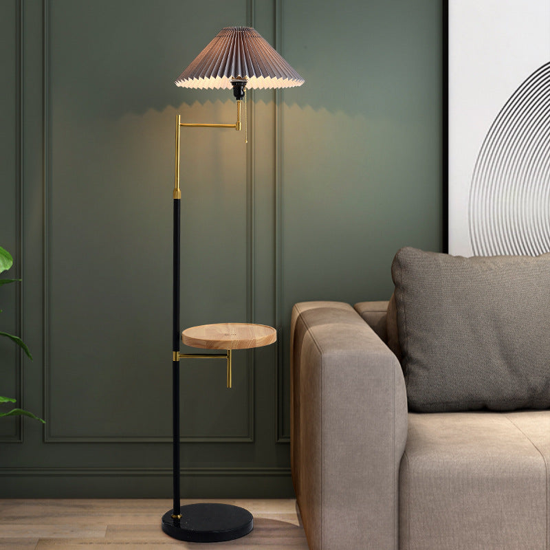 Nordic Light Luxury Pleated Fabric Marble 1-Light Standing Floor Lamp