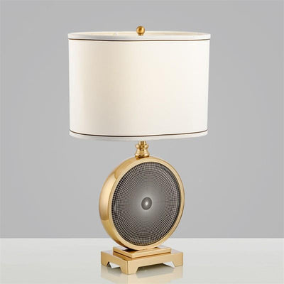 Modern Transitional Fabric Shade Iron Round Base 1-Light Table Lamp For Bedroom