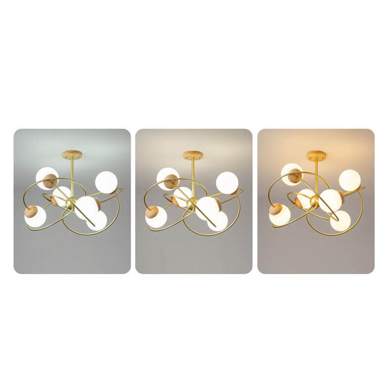 Moderner minimalistischer Orb Rubberwood Glas 4/6-Licht Insel Licht Kronleuchter 