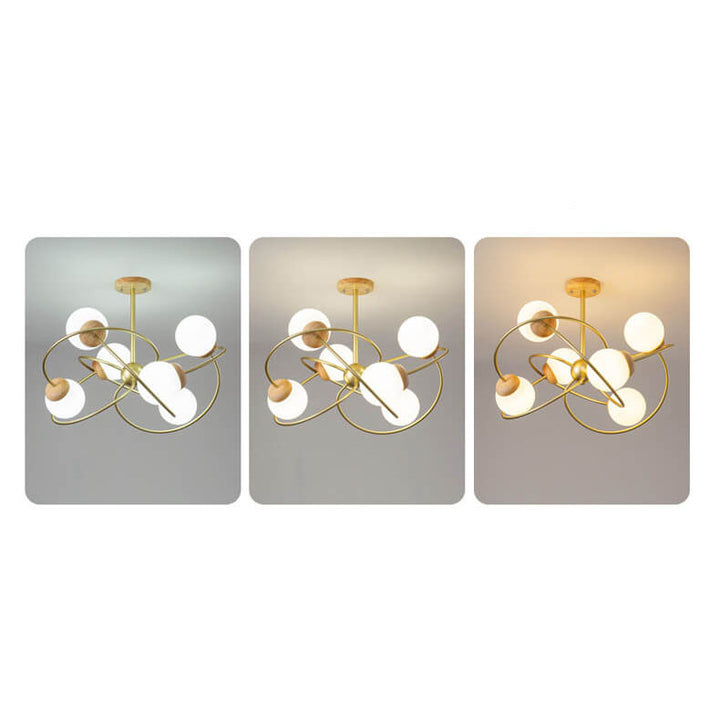 Moderner minimalistischer Orb Rubberwood Glas 4/6-Licht Insel Licht Kronleuchter 