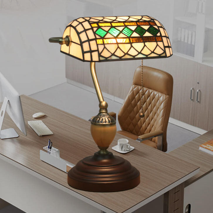 Lampe de table de banque vintage Tiffany Diamond Line en verre teinté à 1 lumière 