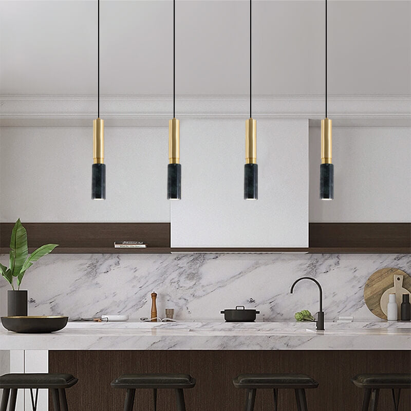 Contemporary Nordic Marble Terrazzo Column Metal 1-Light Pendant Light for Living Room
