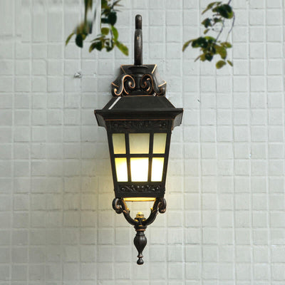 European Outdoor Square Lantern Carved 1-Light Waterproof Wall Sconce Lamp