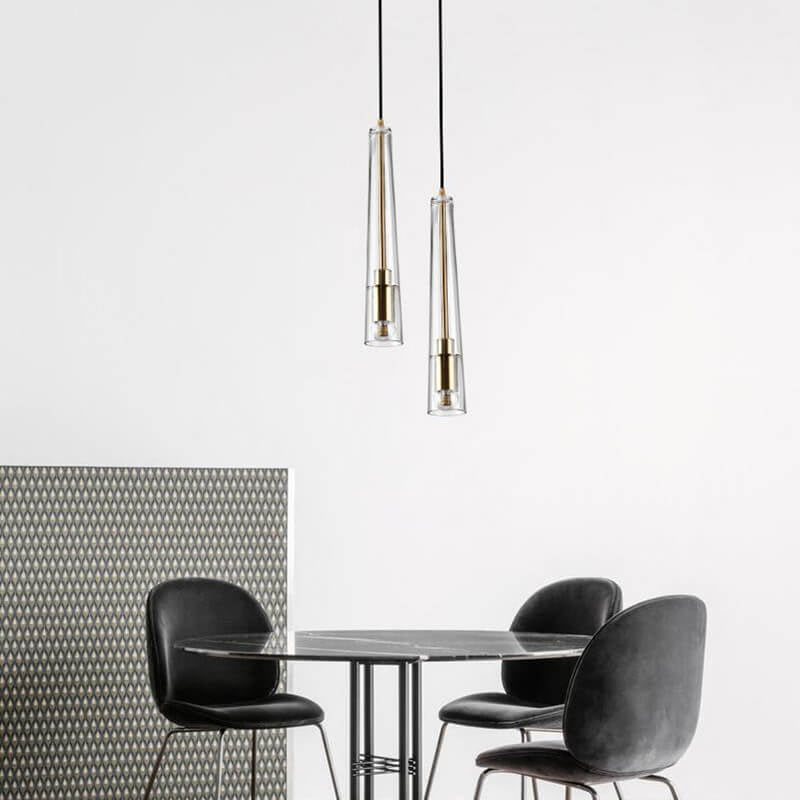 Nordisches minimalistisches klares Glas langes, verjüngtes 1-Licht-Pendelleuchte 