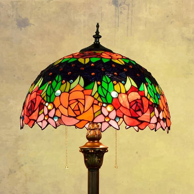 Tiffany Vintage Roses Buntglas-Kuppel-Stehlampe mit 2 Leuchten 
