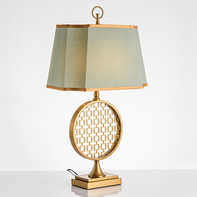 Modern Chinese Fabric Circle Base 1-Light Table Lamp