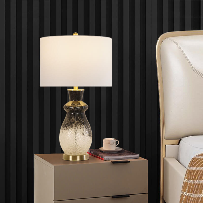 European Luxury Fabric Flame Black and White Glass 1-Light Table Lamp