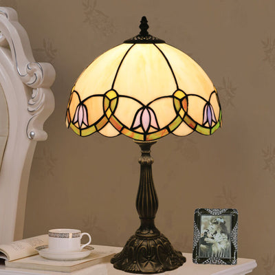 European Vintage Tiffany Flora 1-Light Table Lamp