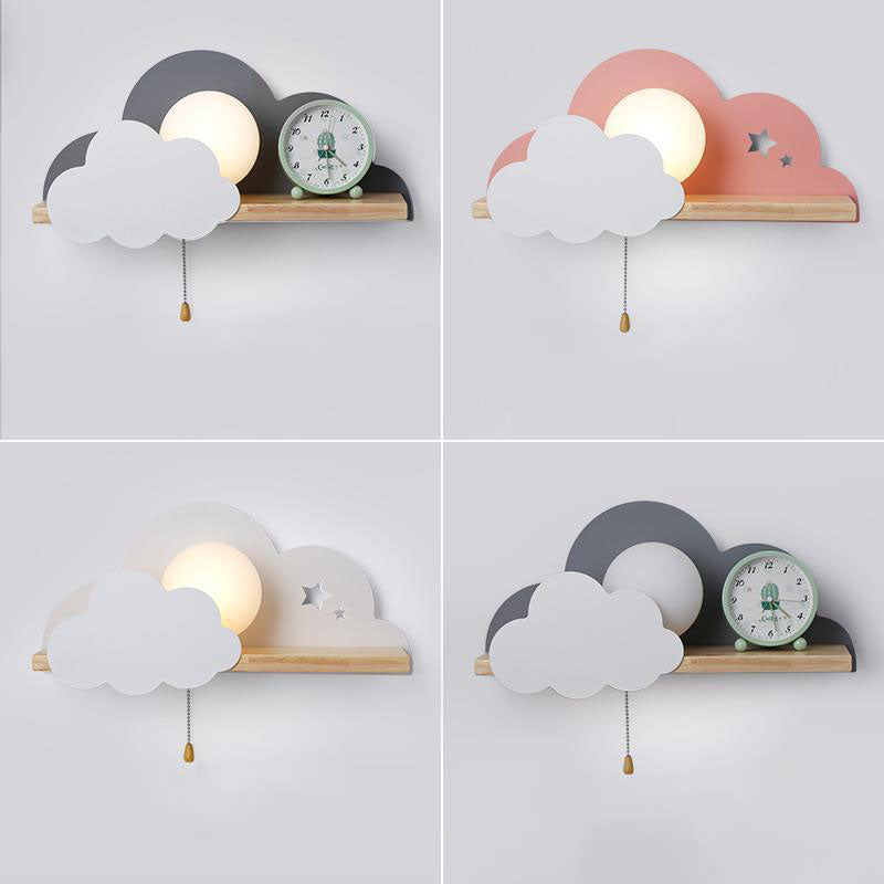 Applique Murale à 1 Lumière en Verre Nuage Macaron Nordique en Bois 