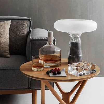 Modern Simplicity Round Glass Shade Marble Base 1-Light Table Lamp For Study