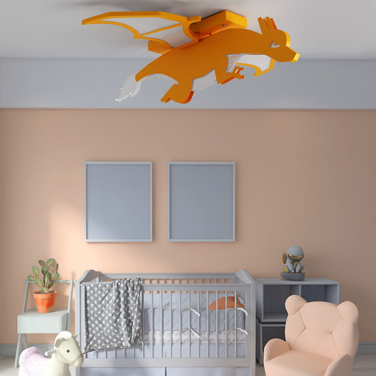 Childlike Cartoon Acrylic Fire-Breathing Dinosaur LED Flush Mount Ceiling Light