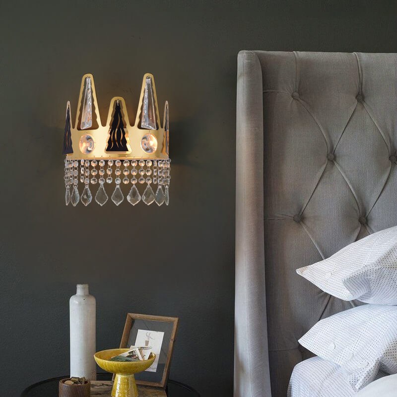 Lampe murale moderne en fer forgé à 1 lumière en forme de couronne de luxe 