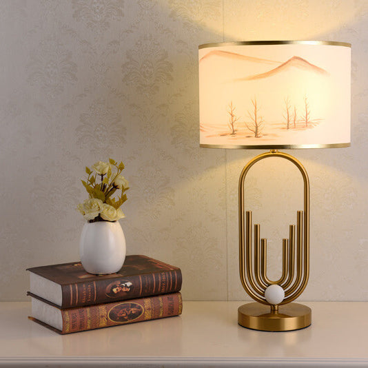 Europäische Stoff-Metallringbasis 1-Licht-Tischlampe 