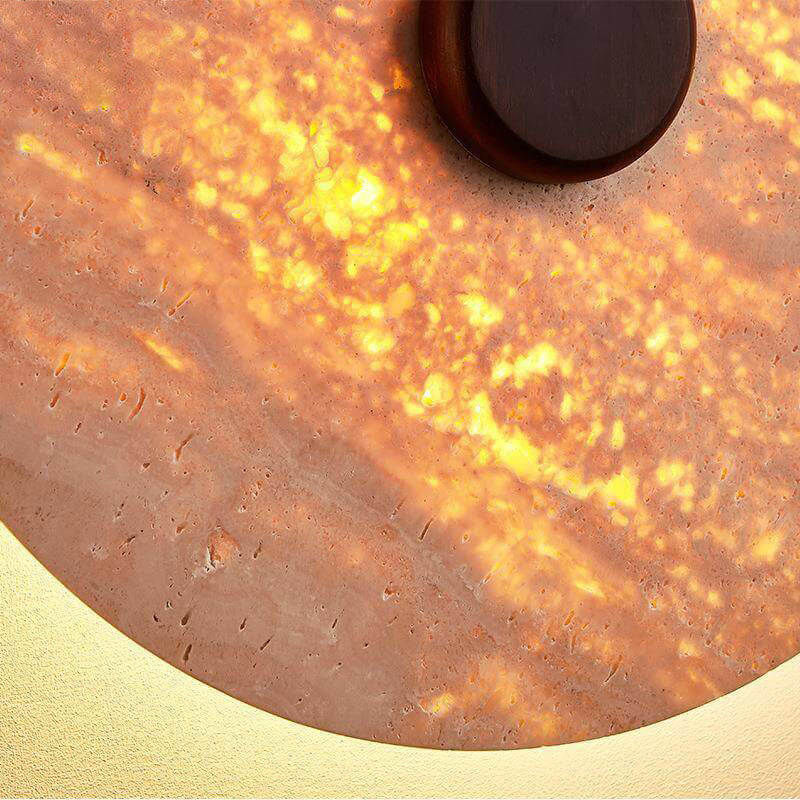 Skandinavische moderne minimalistische runde Eisen-Gelbe Travertin-LED-Wandleuchte 