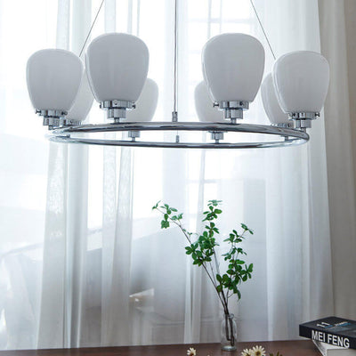 Nordic White Glass Magic Bean Circle Ring 1/3/5/8 Light Chandelier