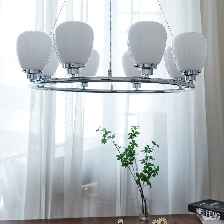 Nordic White Glass Magic Bean Circle Ring 1/3/5/8 Light Chandelier