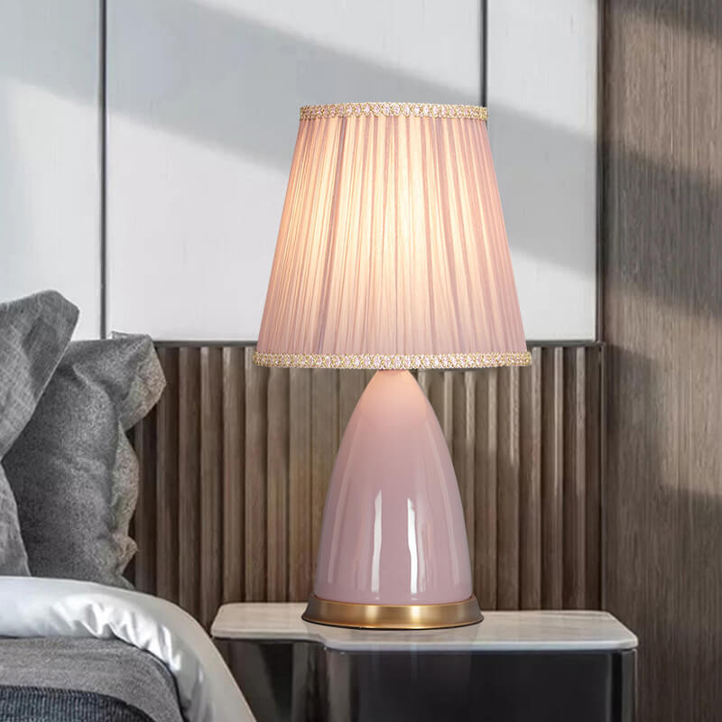 Lampe de table moderne et minimaliste à abat-jour conique en céramique à 1 lumière avec variateur tactile