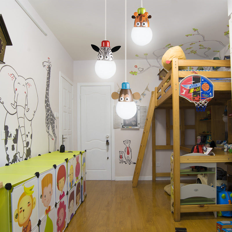 Contemporary Creative Acrylic Cartoon Animal Hardware Frame 3-Light Kids Chandelier For Bedroom