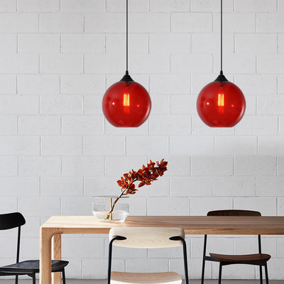 Lustre Suspendu Minimaliste Nordique en Verre Rond Teinté à 1 Lumière 