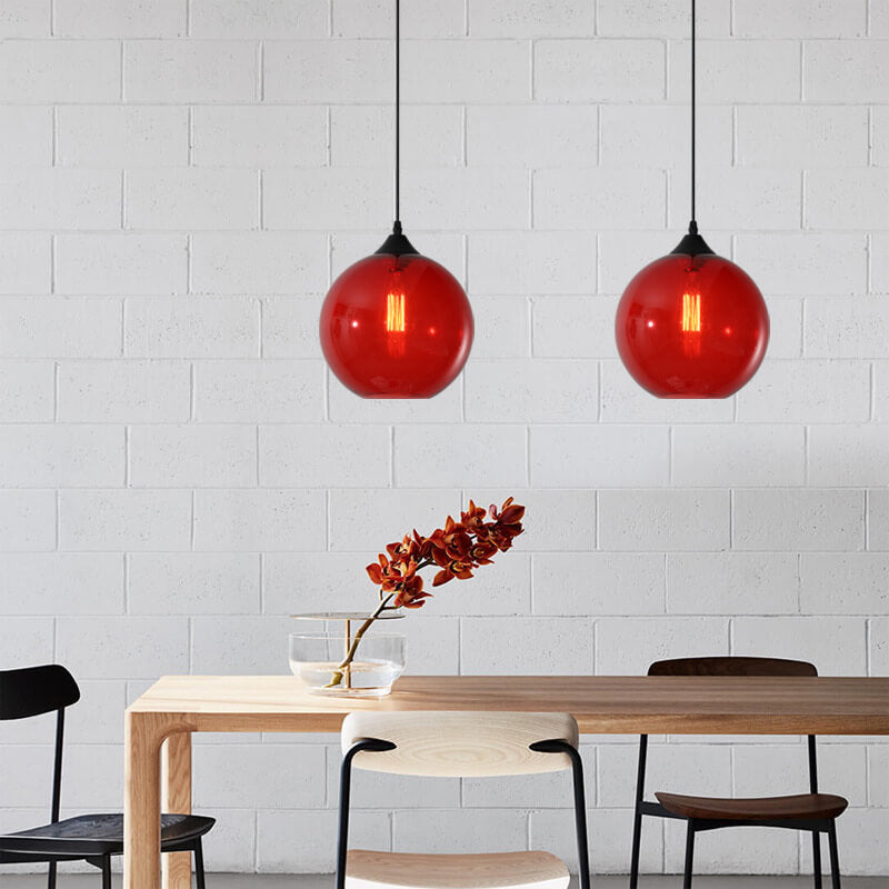 Lustre Suspendu Minimaliste Nordique en Verre Rond Teinté à 1 Lumière 