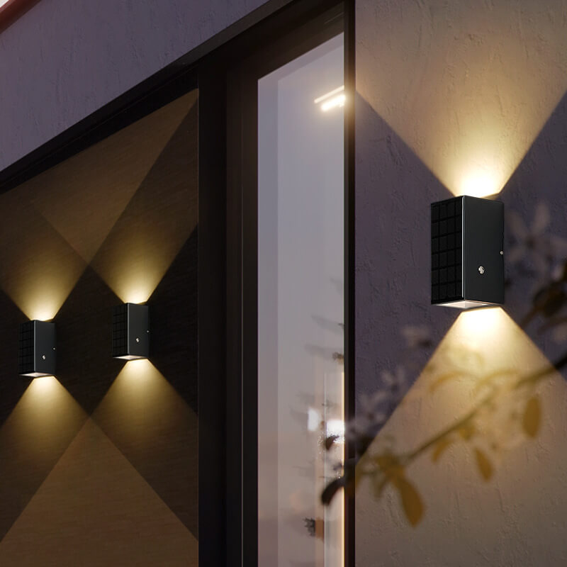 Modern Solar Black Rectangular Die-Cast Aluminum Solar LED Outdoor Wall Light