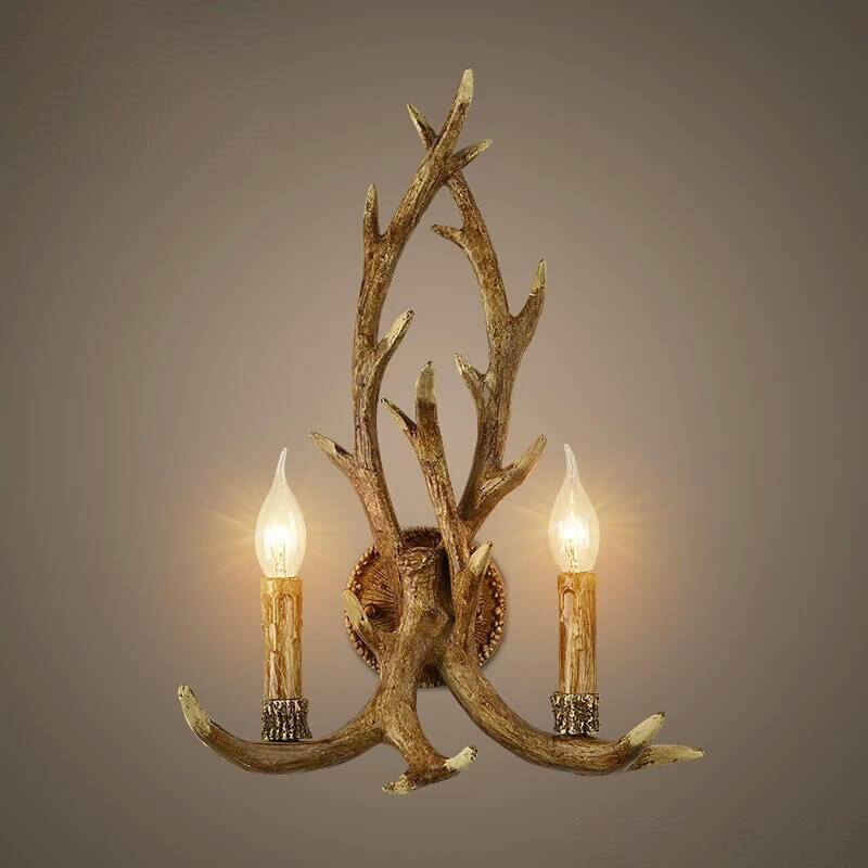 Applique murale créative à 2 lumières en résine industrielle rétro avec bois de cerf 