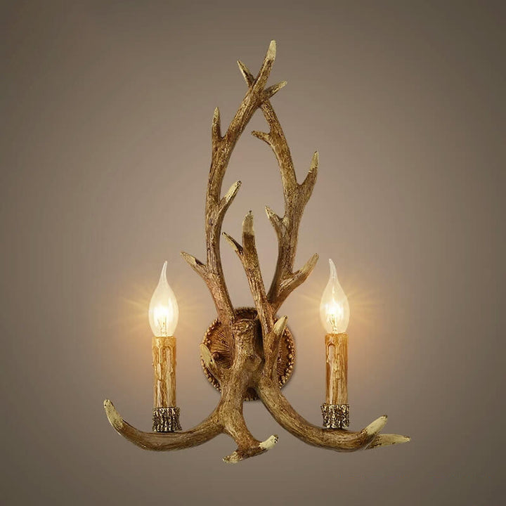 Applique murale créative à 2 lumières en résine industrielle rétro avec bois de cerf 
