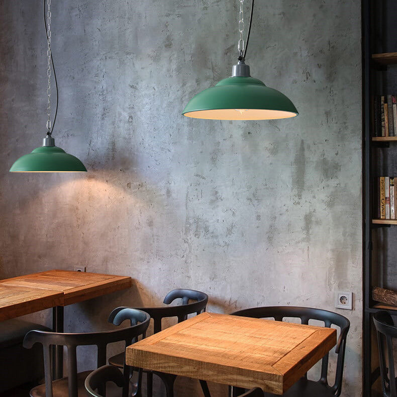 Lampe suspendue à 1 lumière en forme de dôme vert militaire industriel rétro 