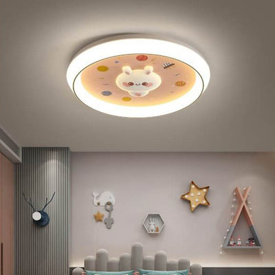 Modern Cartoon Rabbit Children's Iron LED Flush Mount Ceiling Light