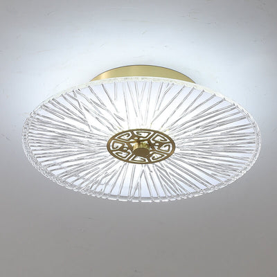 Modern New Chinese Style Pure Copper Glass LED Semi-Flush Mount Ceiling Light