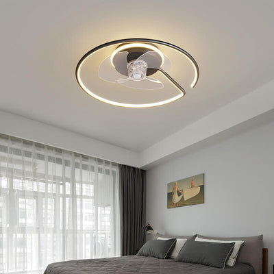 Minimalist Light Luxury Round Ring LED Invisible Flush Mount Ceiling Fan Light