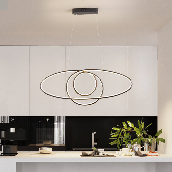 Île créative moderne Lumière ronde Anneau Aluminium Silicone LED Lustre 