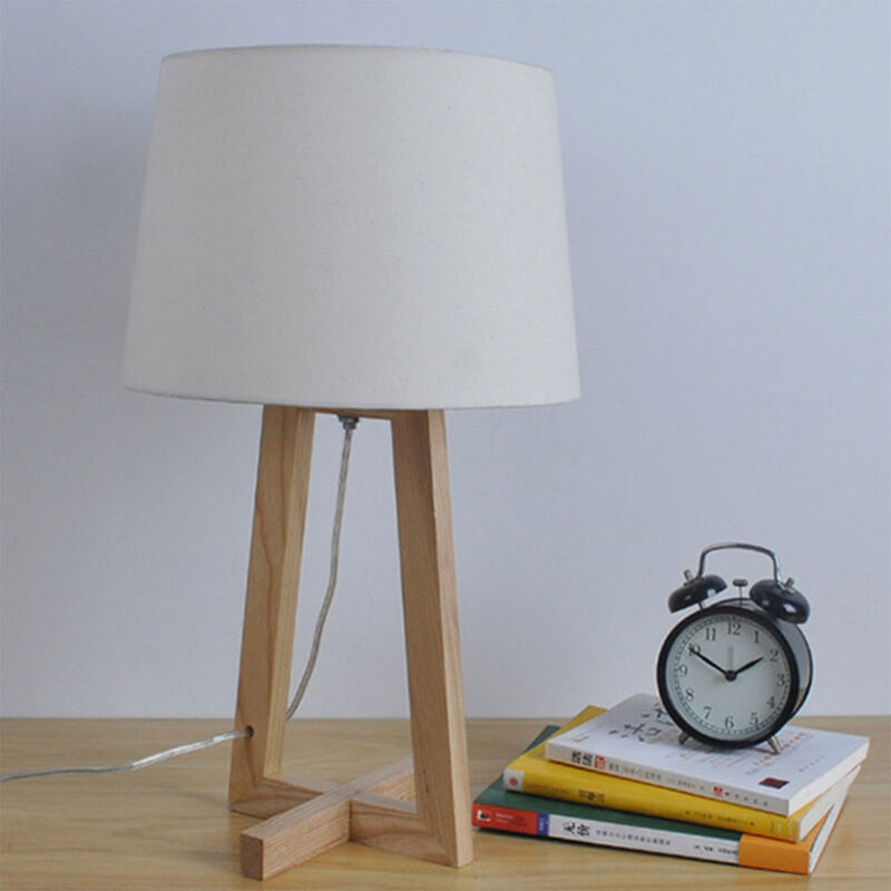 Modern Round Fabric Log Triangle Base 1-Light Table Lamp