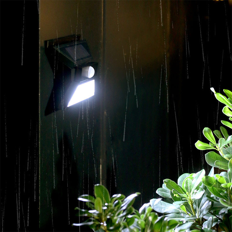 Aplique de pared para patio exterior LED solar impermeable con sensor de movimiento, cuerpo plegable en forma de mariposa de plástico ABS y PVC, estilo minimalista moderno 