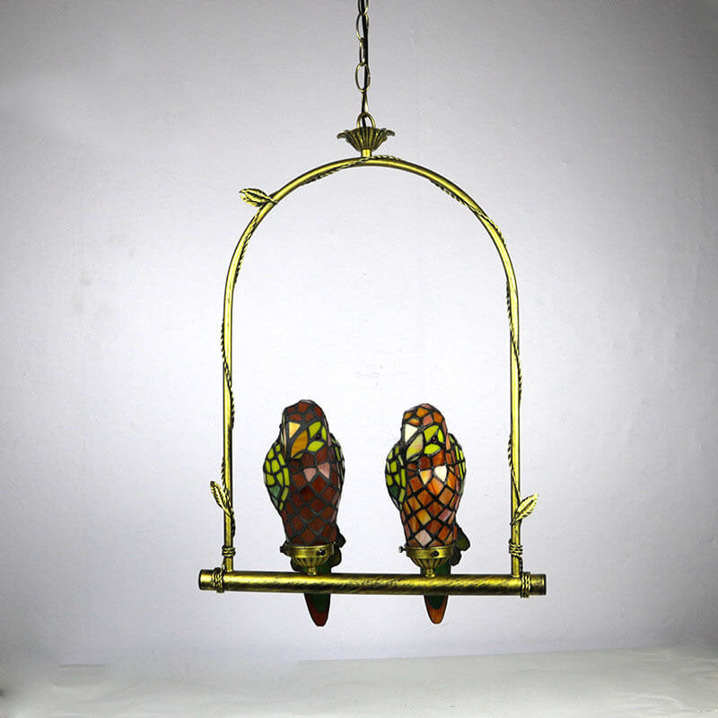 Tiffany Chinese Vintage Glass Parrot LED Pendant Light