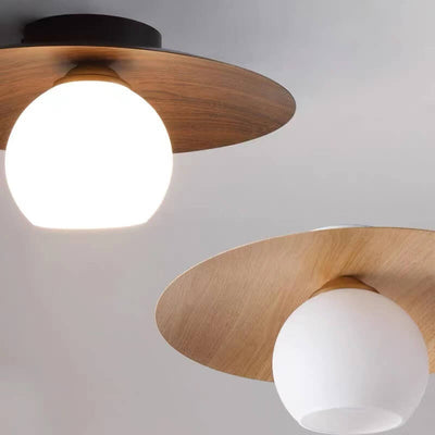 Nordic Minimalist Round Wooden 1-Light Flush Mount Light