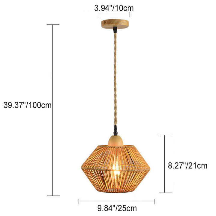 Traditional Vintage Solid Wood Rope Weaving Lantern Cage Wood 1-Light Pendant Ceiling Light for Living Room