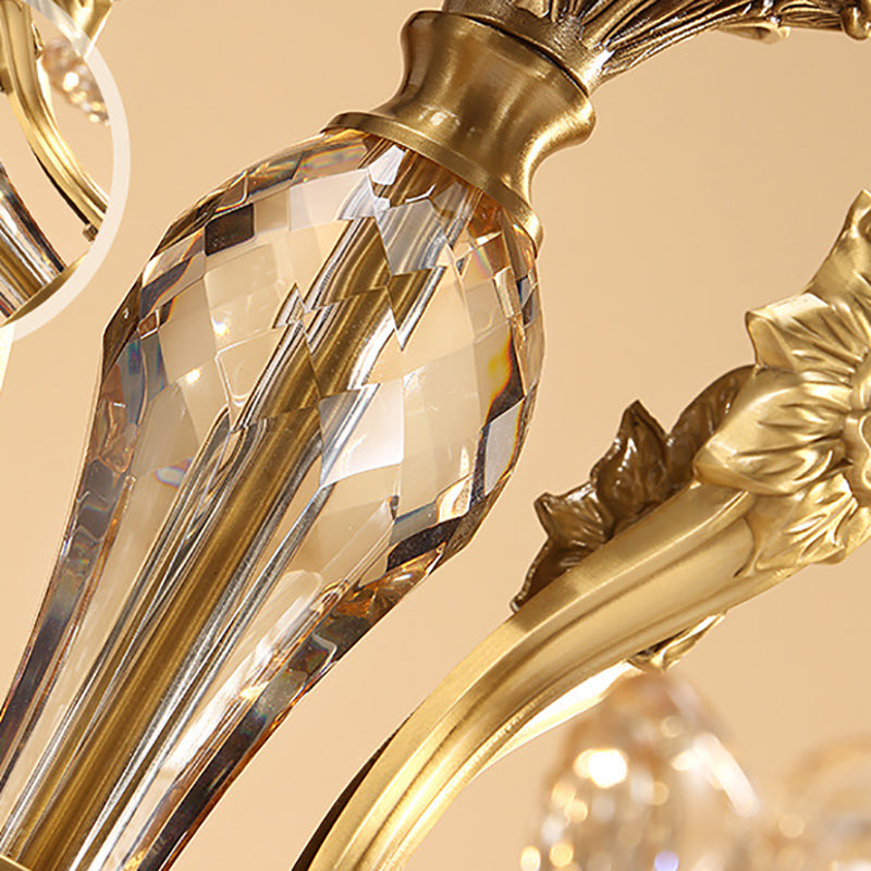 Cadre doré traditionnel français Finition cadre floral Abat-jour en verre Lustre 6/8 lumières pour salon 