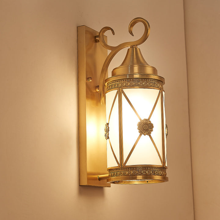 Contemporary Luxury Copper Glass Lantern Column 1/3 Light Wall Sconce Lamp For Outdoor