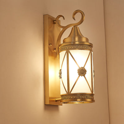 European Luxury  Brass Glass Lantern Column 1/3 Light Wall Sconce Lamp