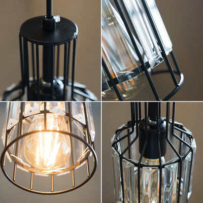 Industrial Vintage Cylindrical Iron Glass Crystal 1-Light Pendant Light