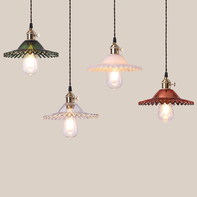 European Vintage Rustic Glass Copper 1-Light Pendant Light