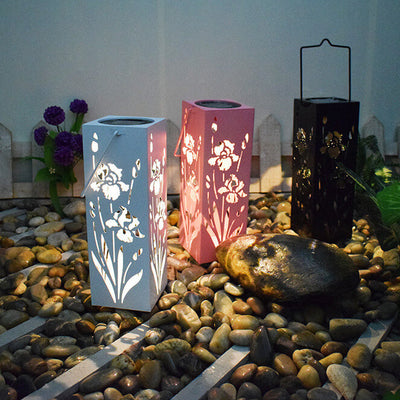 Solar Butterfly Rose Pattern Hollow Column LED Outdoor Waterproof Decorative Light