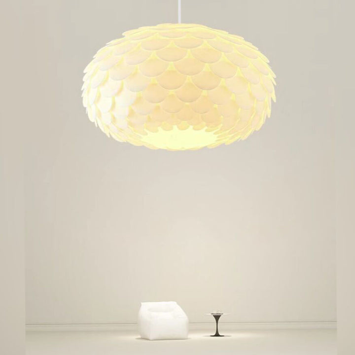 Contemporary Creative Cream Pine Cone Round Iron PVC Dome 1-Light Pendant Light For Living Room